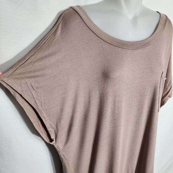 Talulah Womens Top Small Tan Short Cap Sleeve Round Neck Casual Pocket Band Hem - Picture 5 of 8